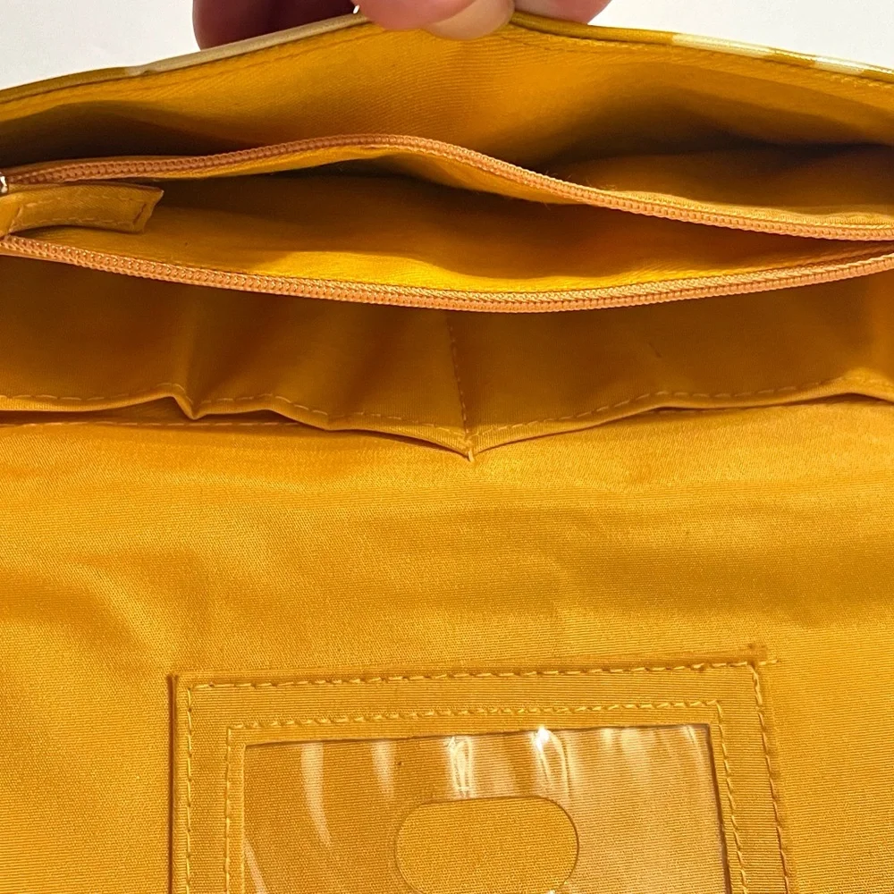 Vintage 90s Hato Hasi  Wristlet/Clutch/Wallet, Yellow and Cream Cow Print
